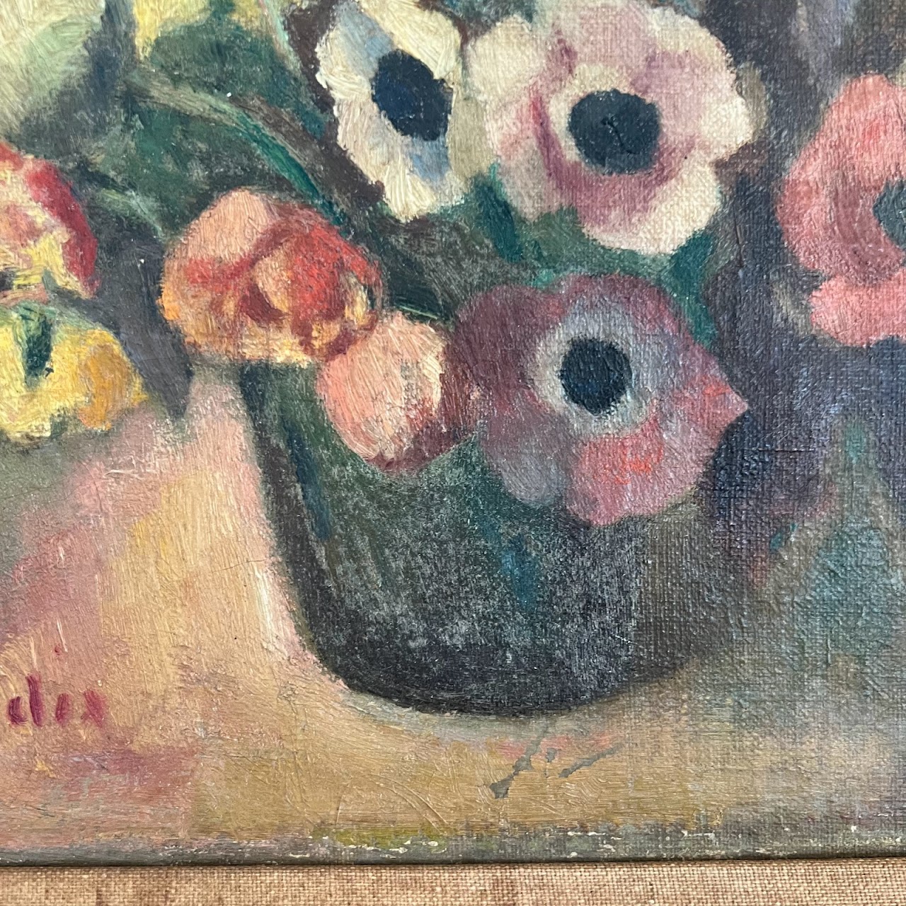 Still Life with Flowers Signed Antique Oil Painting