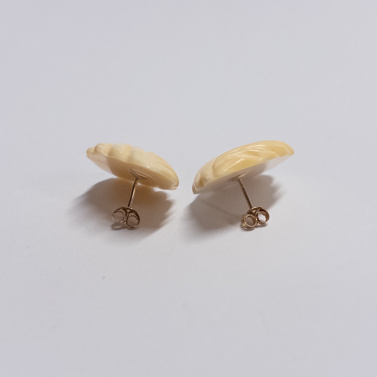 Carved Bone and 14K Gold Earrings