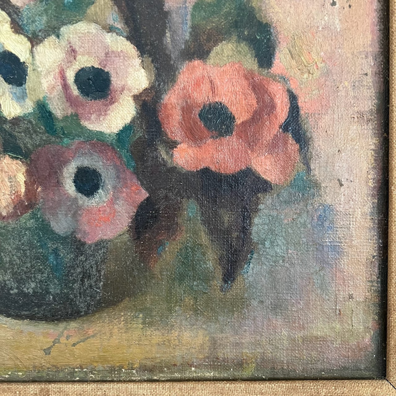 Still Life with Flowers Signed Antique Oil Painting