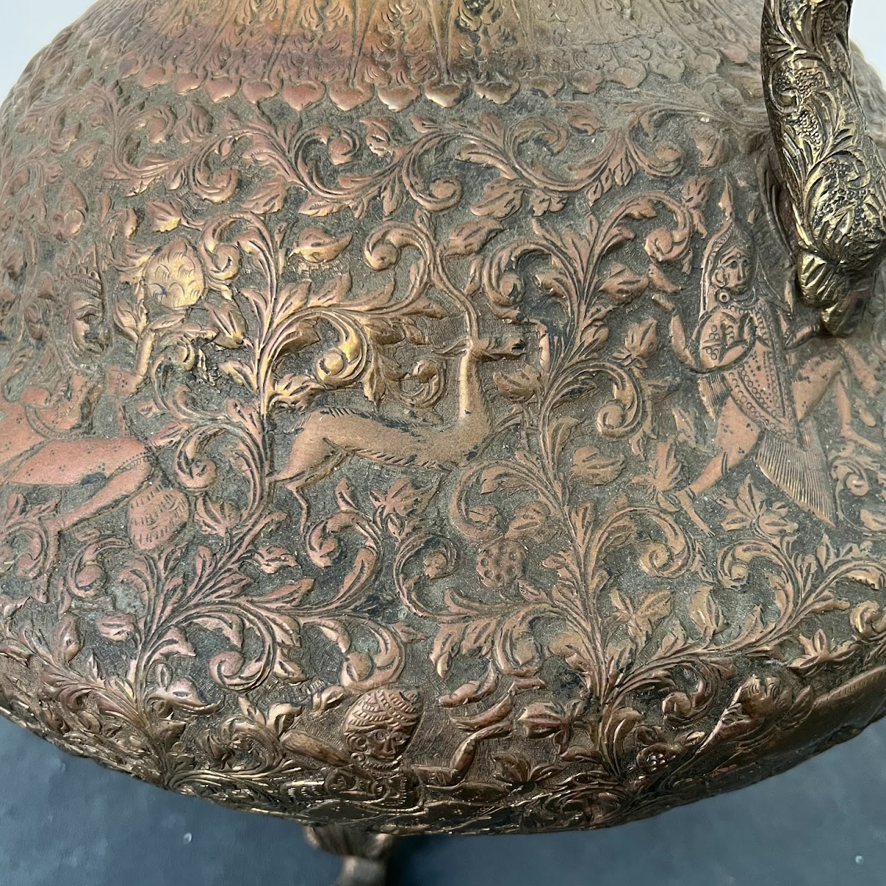 Antique Brass Relief Decorated Footed Vessel