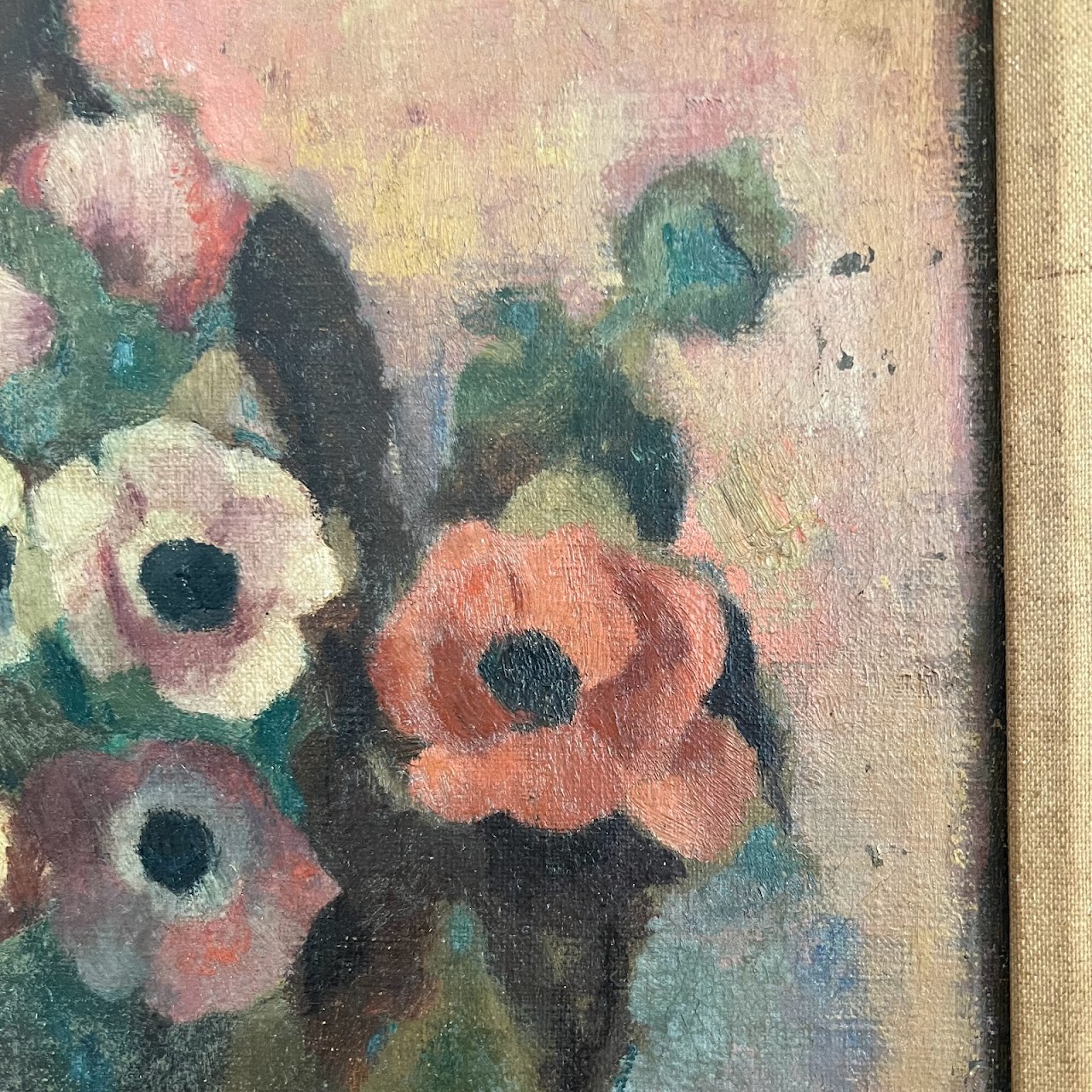 Still Life with Flowers Signed Antique Oil Painting