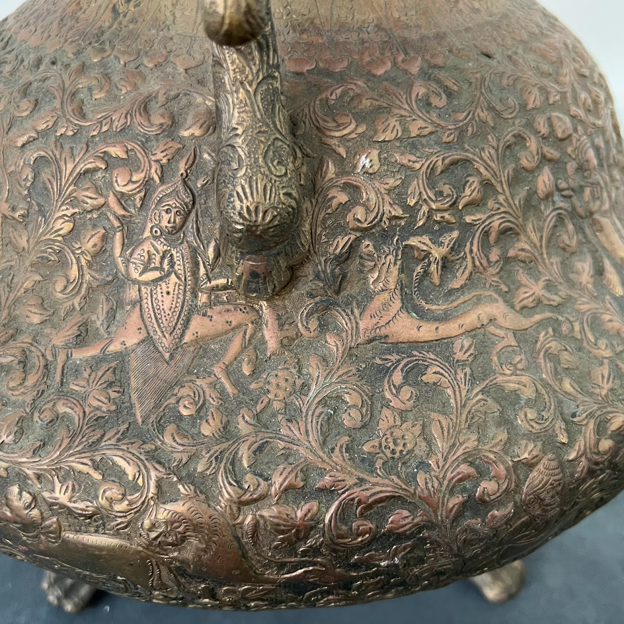 Antique Brass Relief Decorated Footed Vessel