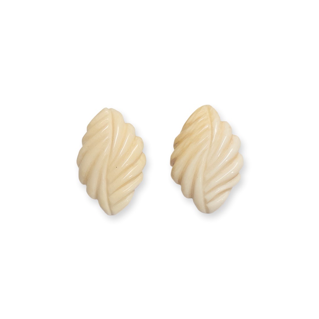 Carved Bone and 14K Gold Earrings