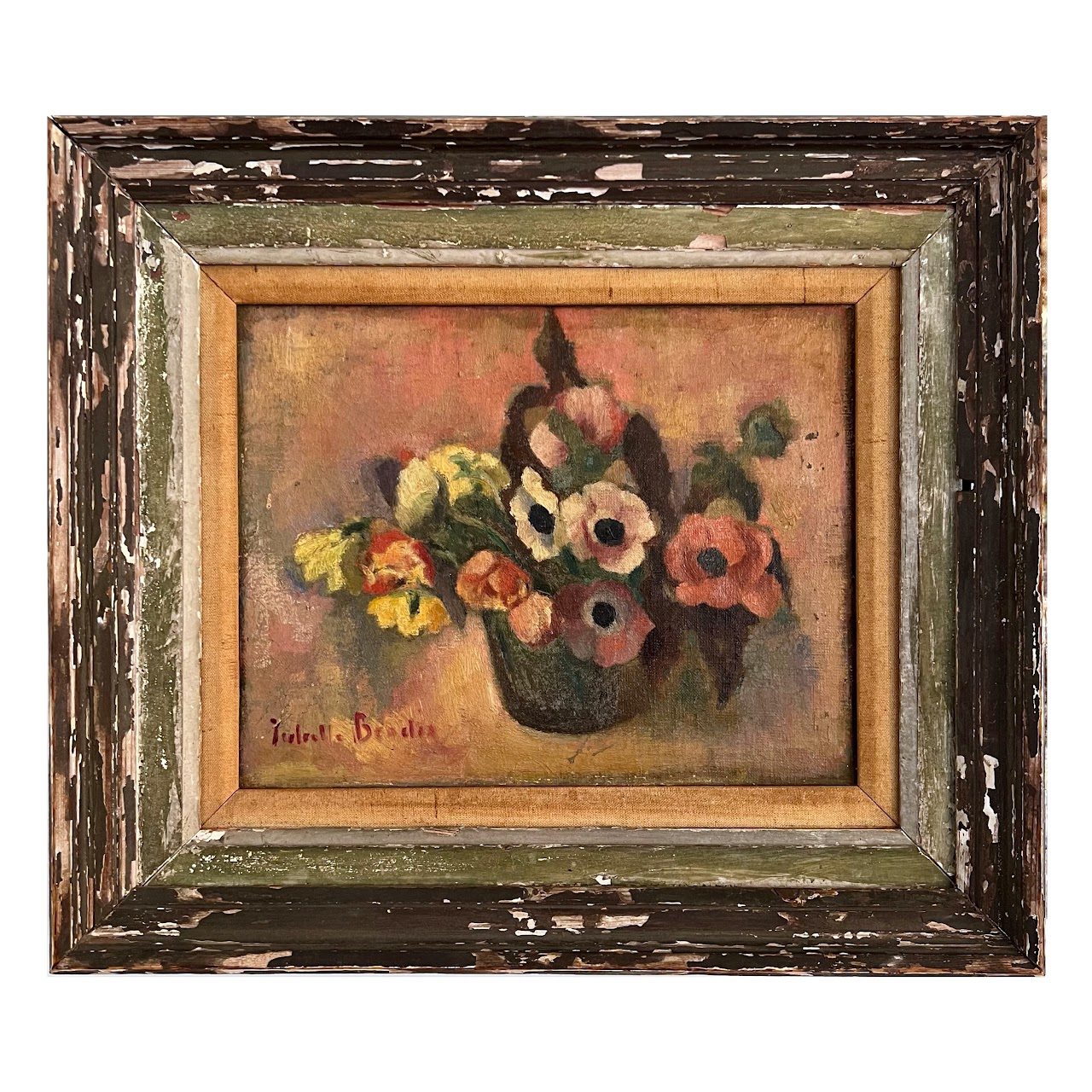 Still Life with Flowers Signed Antique Oil Painting