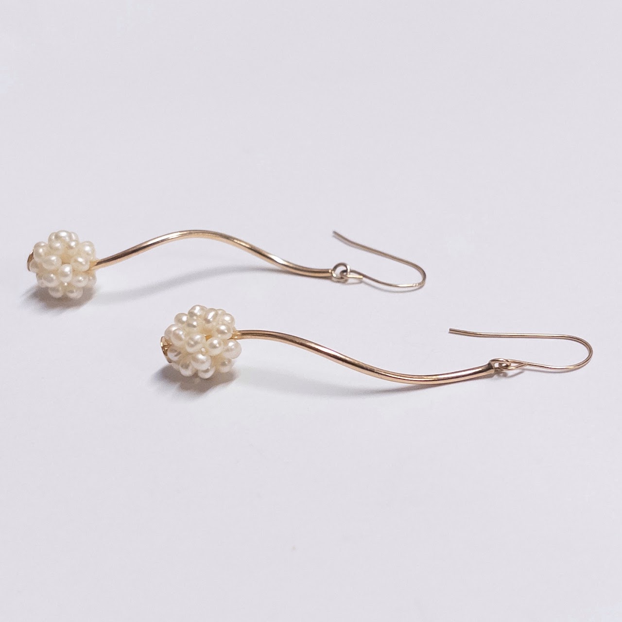 14K Gold and Seed Pearl Cluster Pendant Earrings