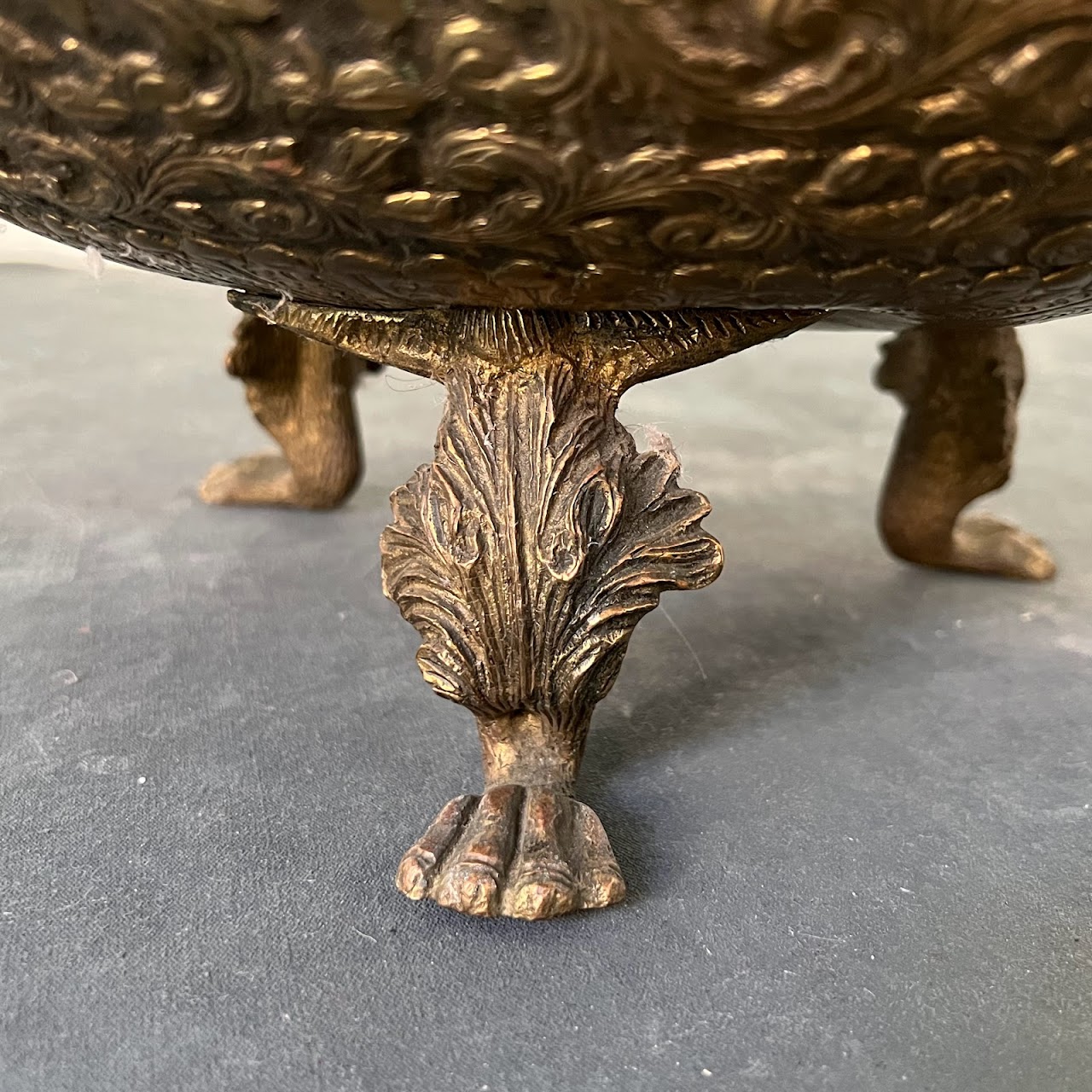 Antique Brass Relief Decorated Footed Vessel