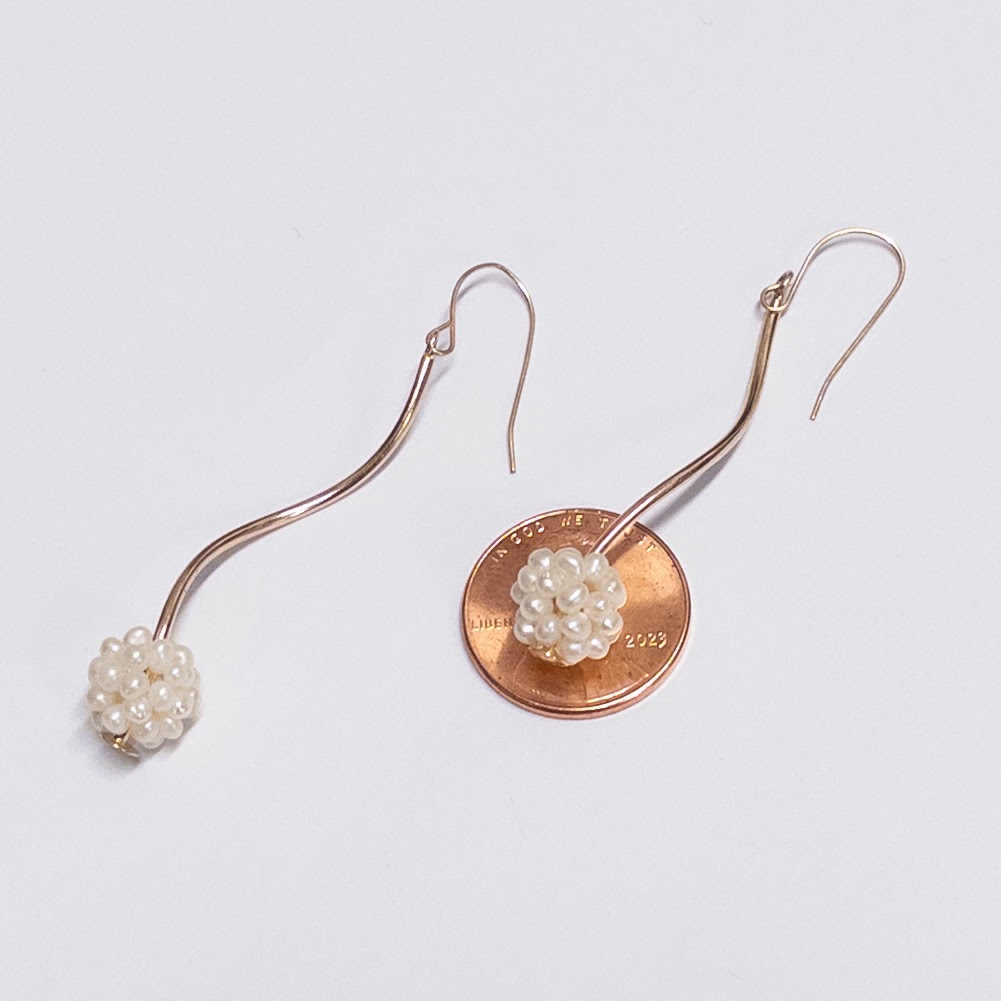 14K Gold and Seed Pearl Cluster Pendant Earrings