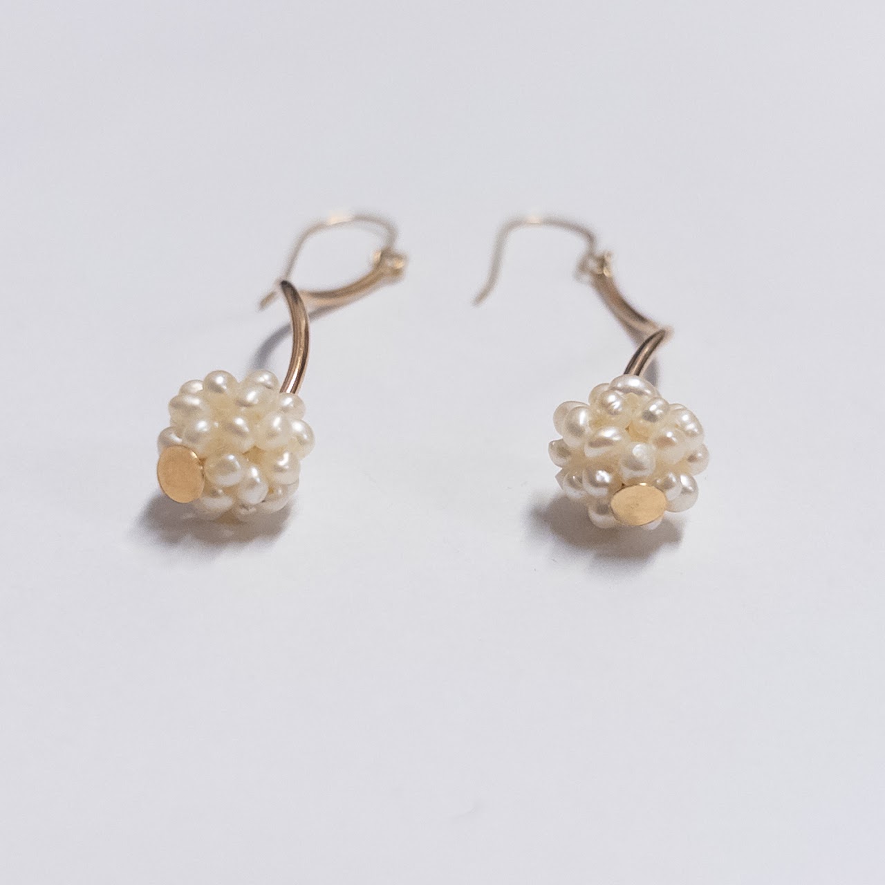 14K Gold and Seed Pearl Cluster Pendant Earrings