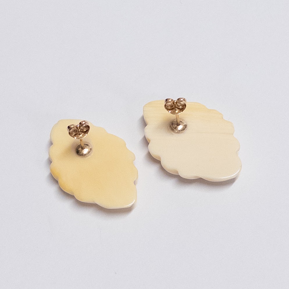 Carved Bone and 14K Gold Earrings