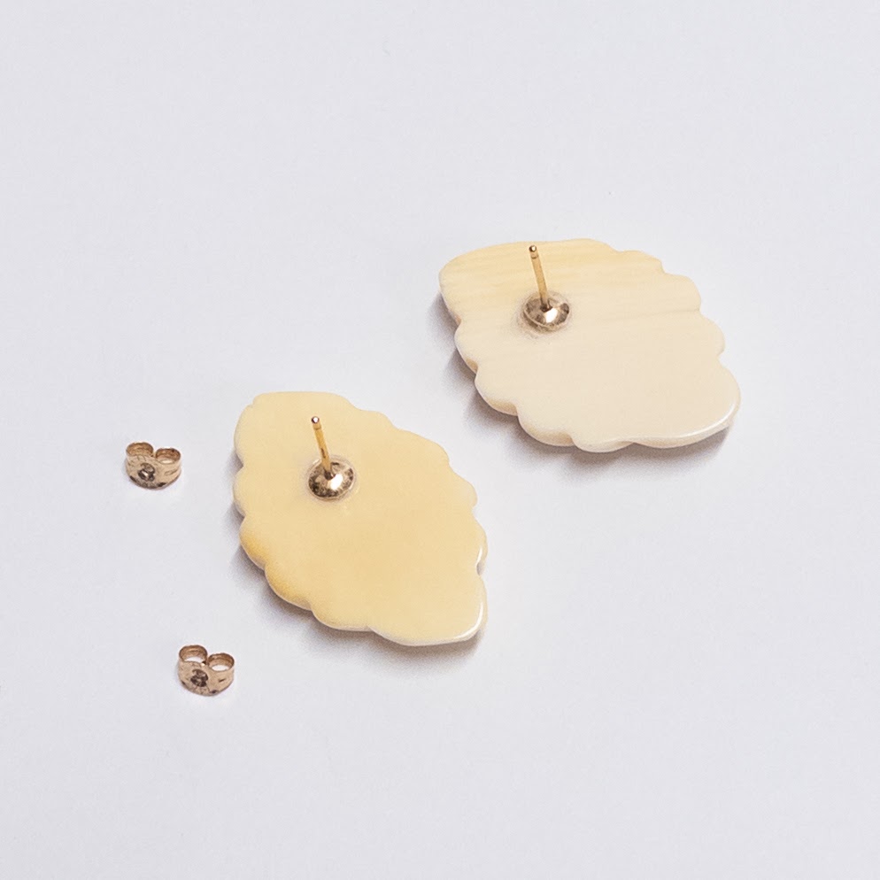 Carved Bone and 14K Gold Earrings