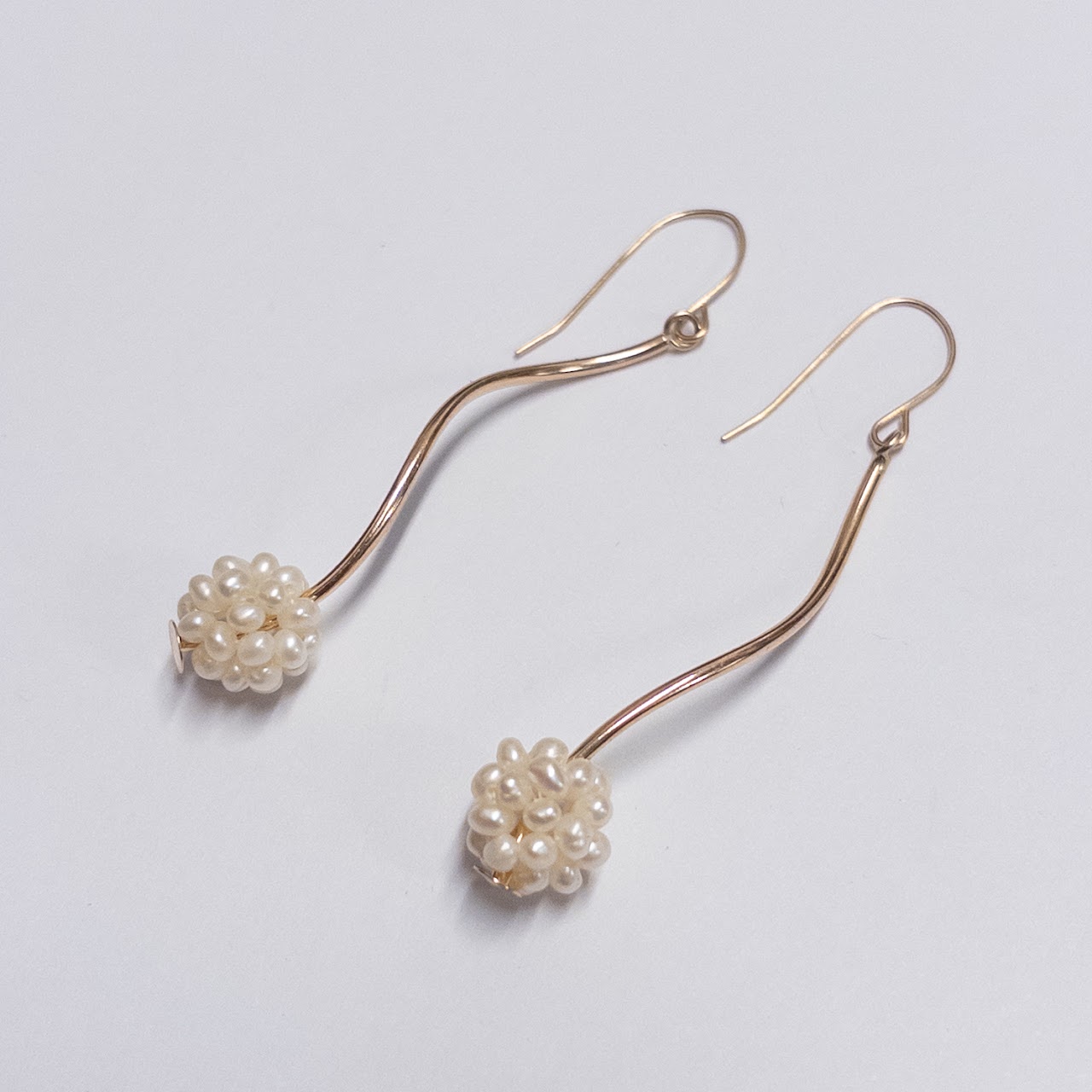 14K Gold and Seed Pearl Cluster Pendant Earrings