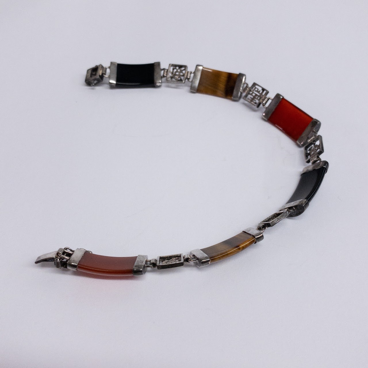 Sterling Silver & Opaque Stone Chinese Bracelet
