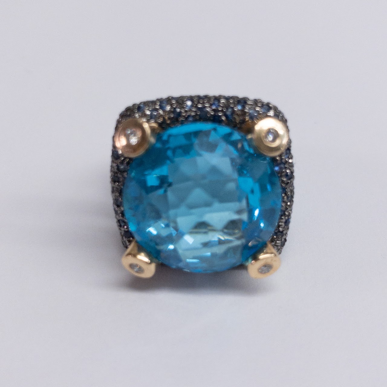 14K Gold Blue Topaz, Sapphire & Diamond Ring