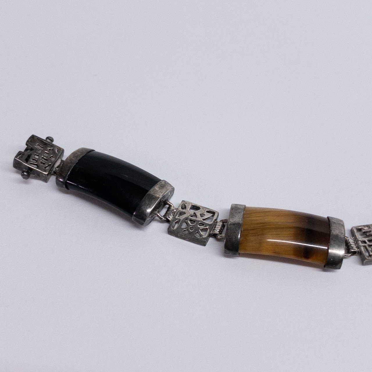 Sterling Silver & Opaque Stone Chinese Bracelet