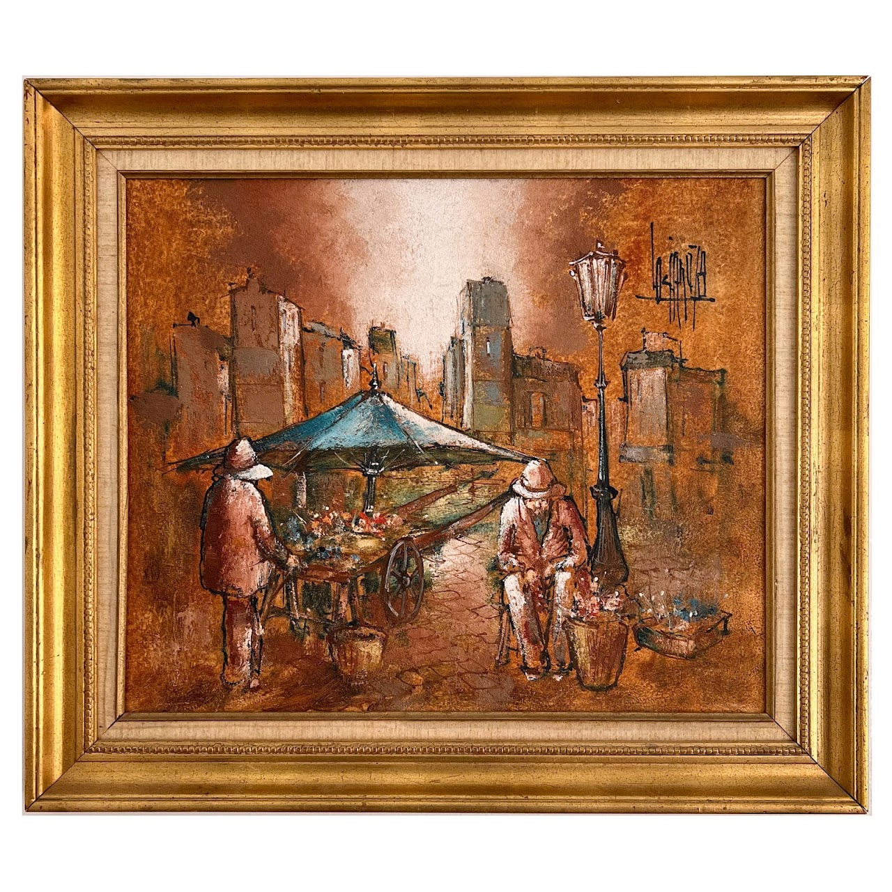 Italian Signed Street Scene Oil Painting