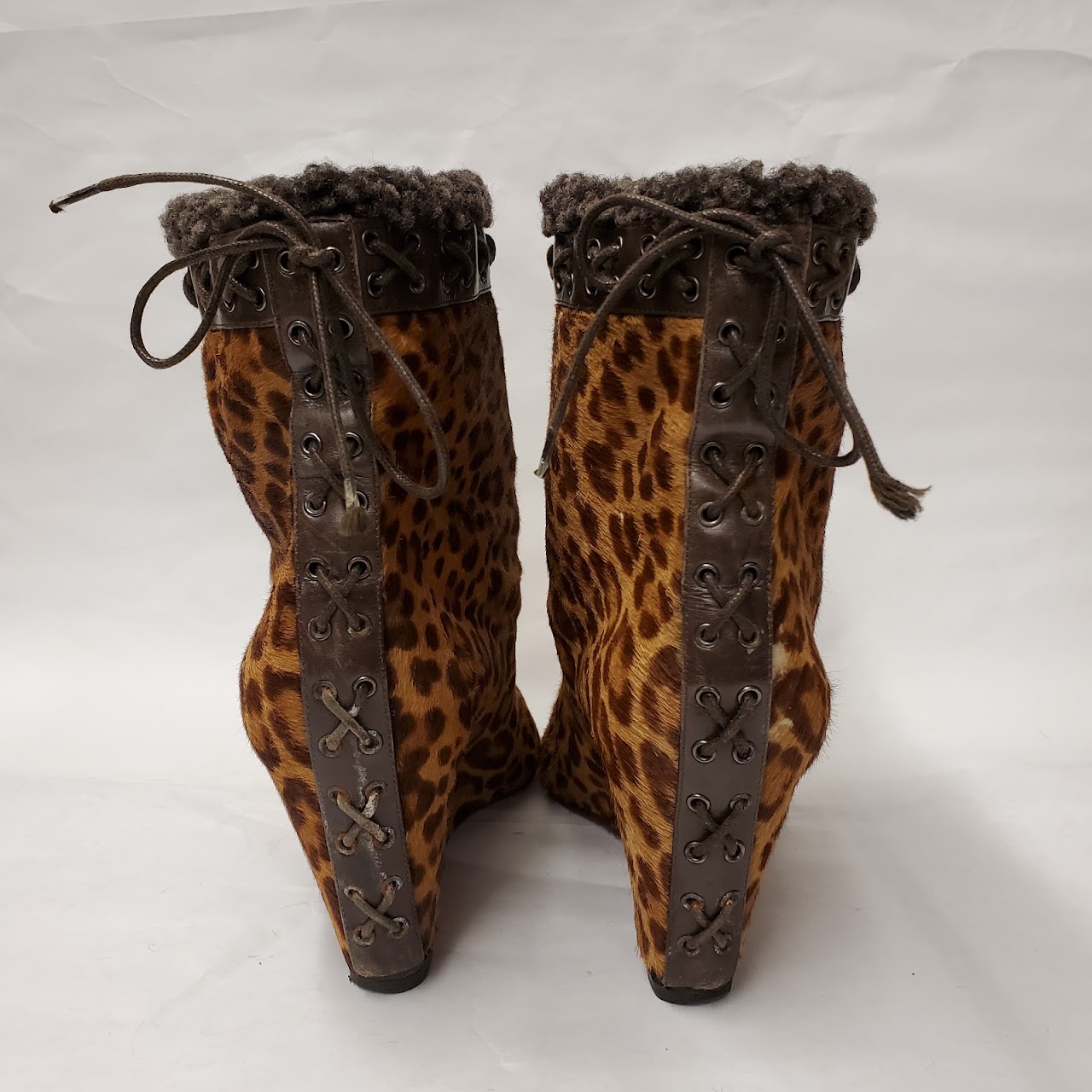 Christian Louboutin Cheetah Pony Hair Wedge Booties