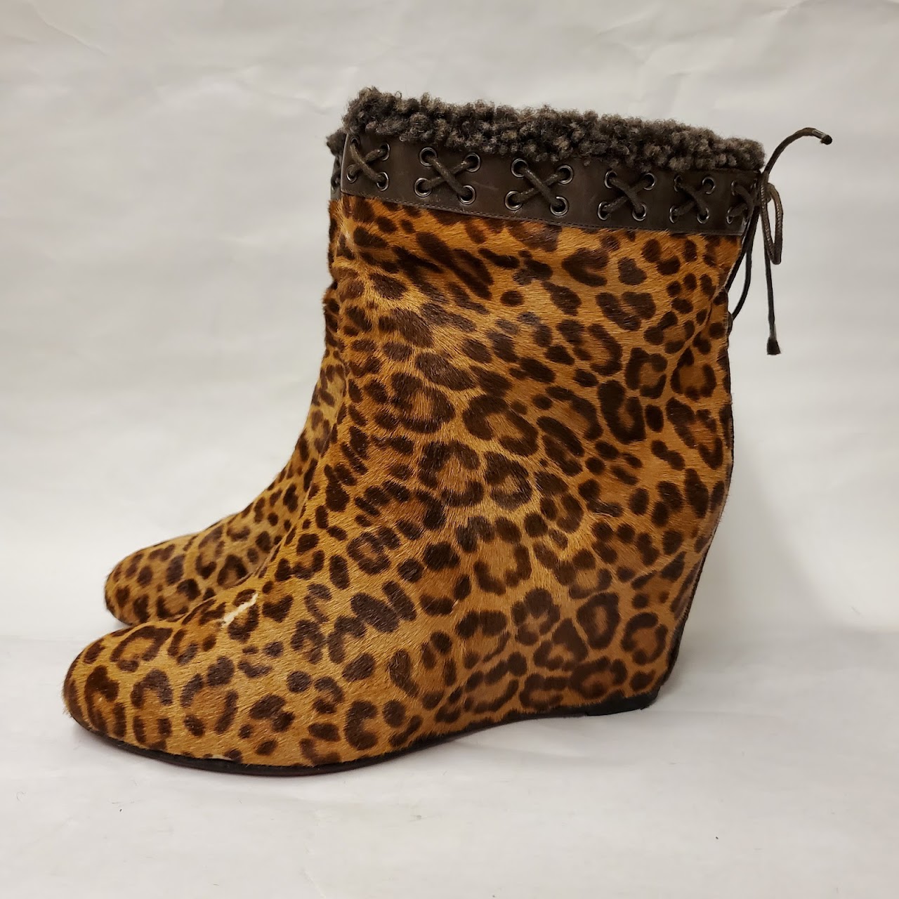 Christian Louboutin Cheetah Pony Hair Wedge Booties