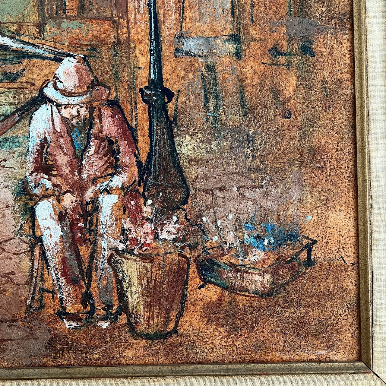 Italian Signed Street Scene Oil Painting