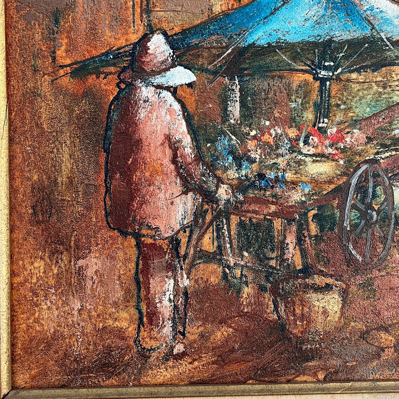 Italian Signed Street Scene Oil Painting