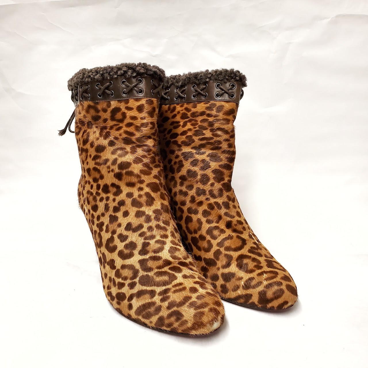 Christian Louboutin Cheetah Pony Hair Wedge Booties