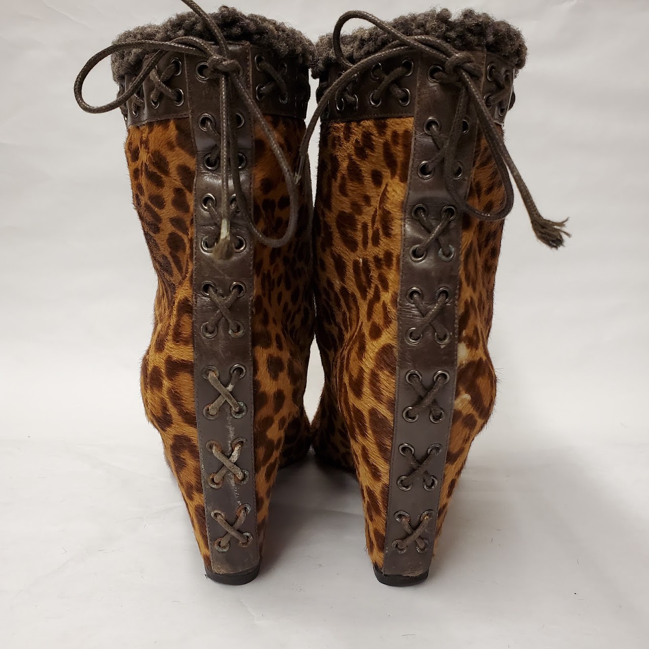 Christian Louboutin Cheetah Pony Hair Wedge Booties