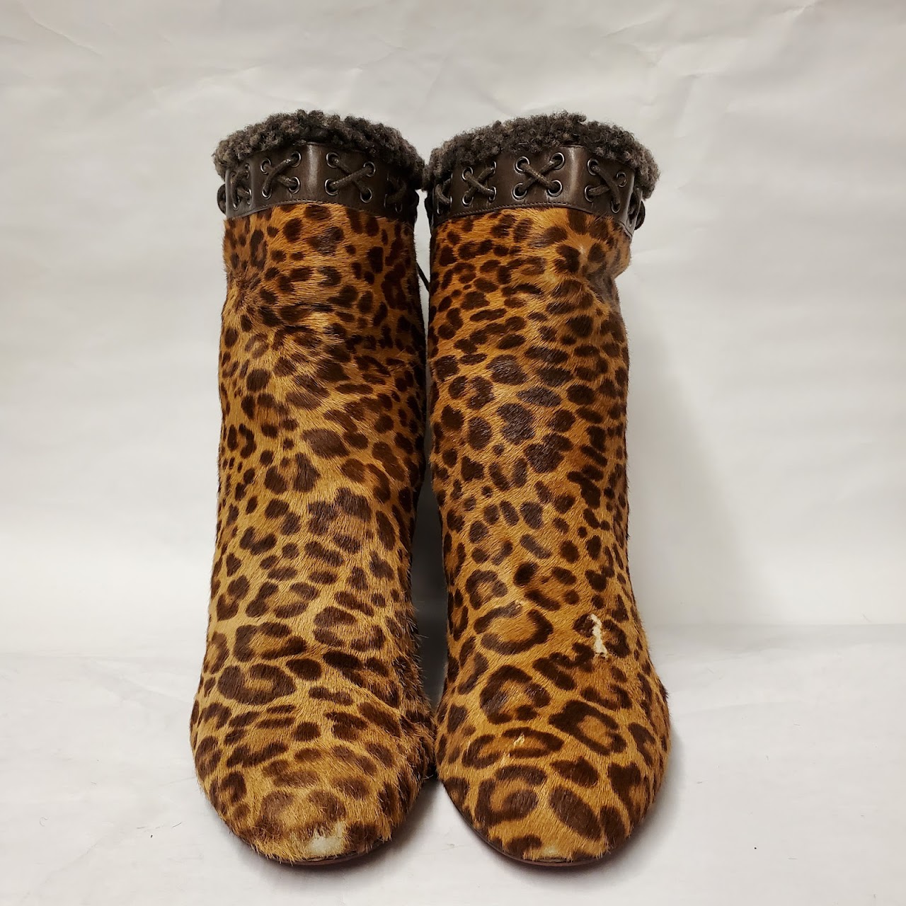 Christian Louboutin Cheetah Pony Hair Wedge Booties