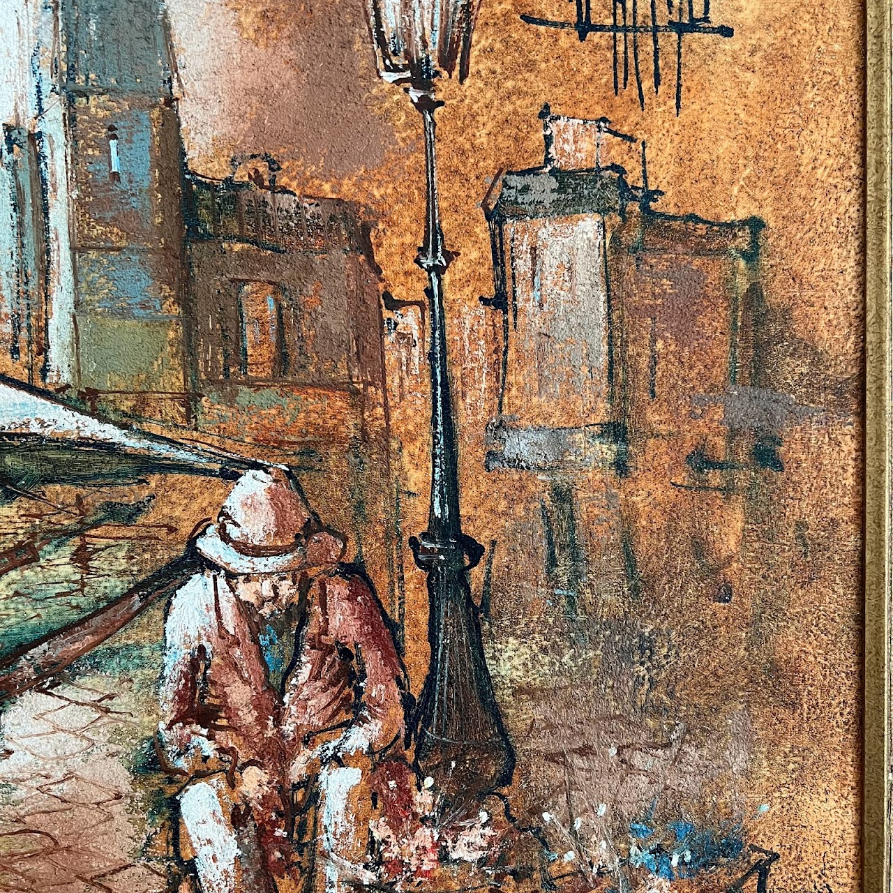 Italian Signed Street Scene Oil Painting