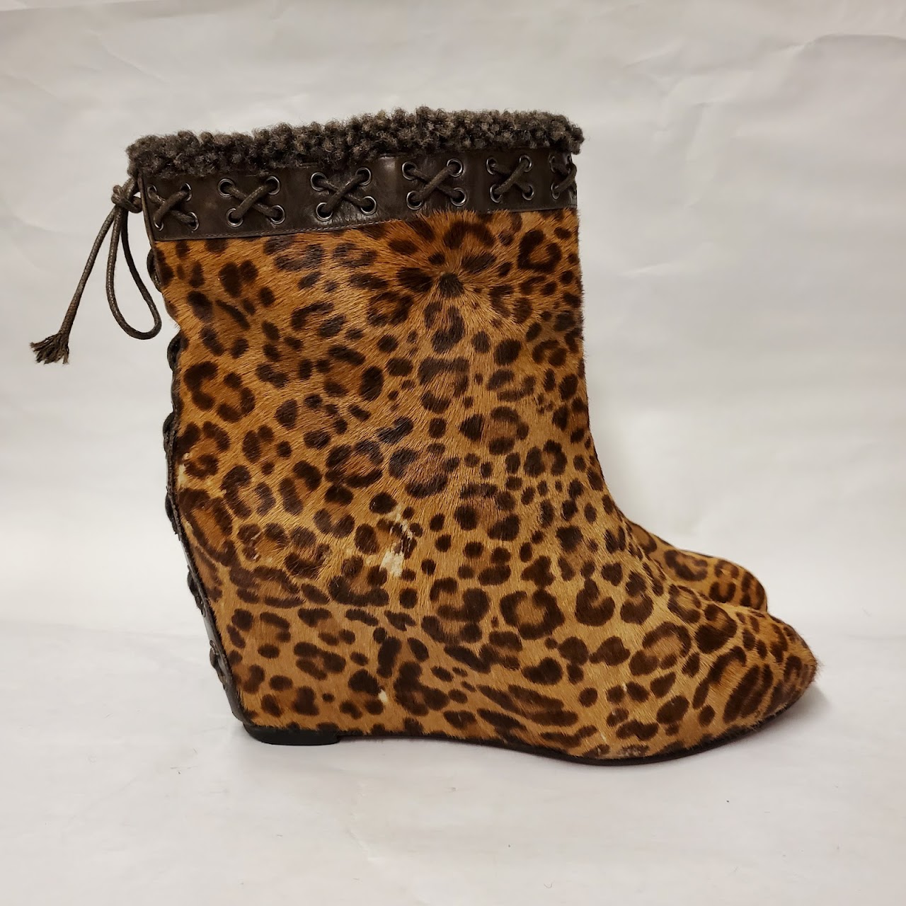 Christian Louboutin Cheetah Pony Hair Wedge Booties