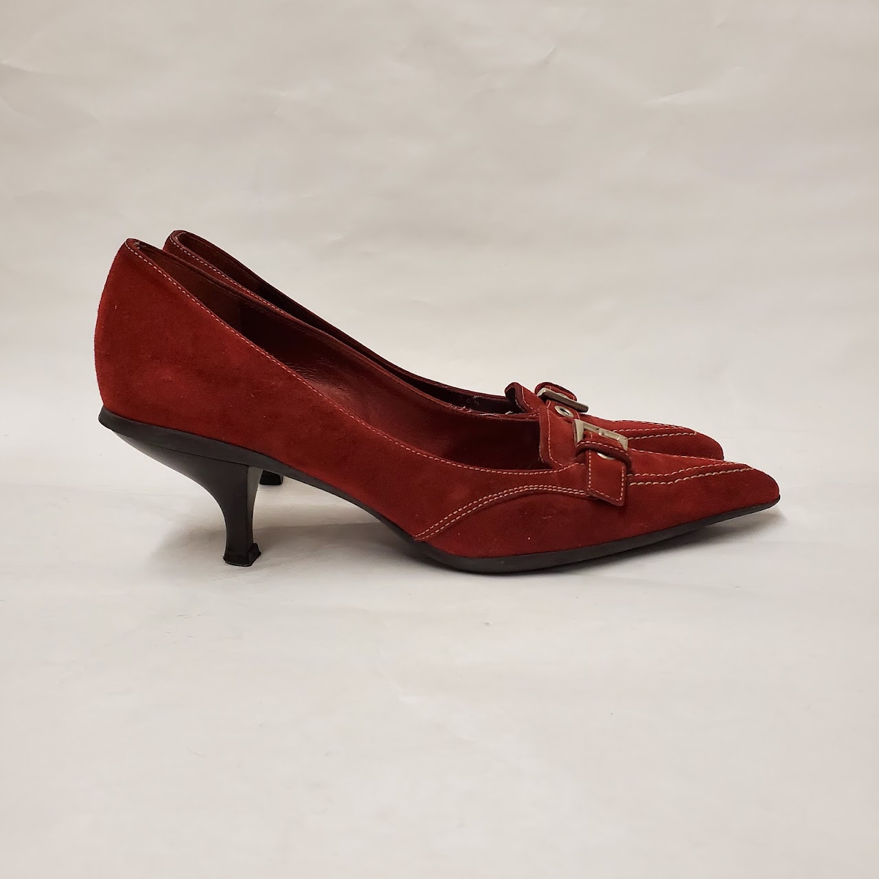 Prada Red Suede Pointed Toe Heels