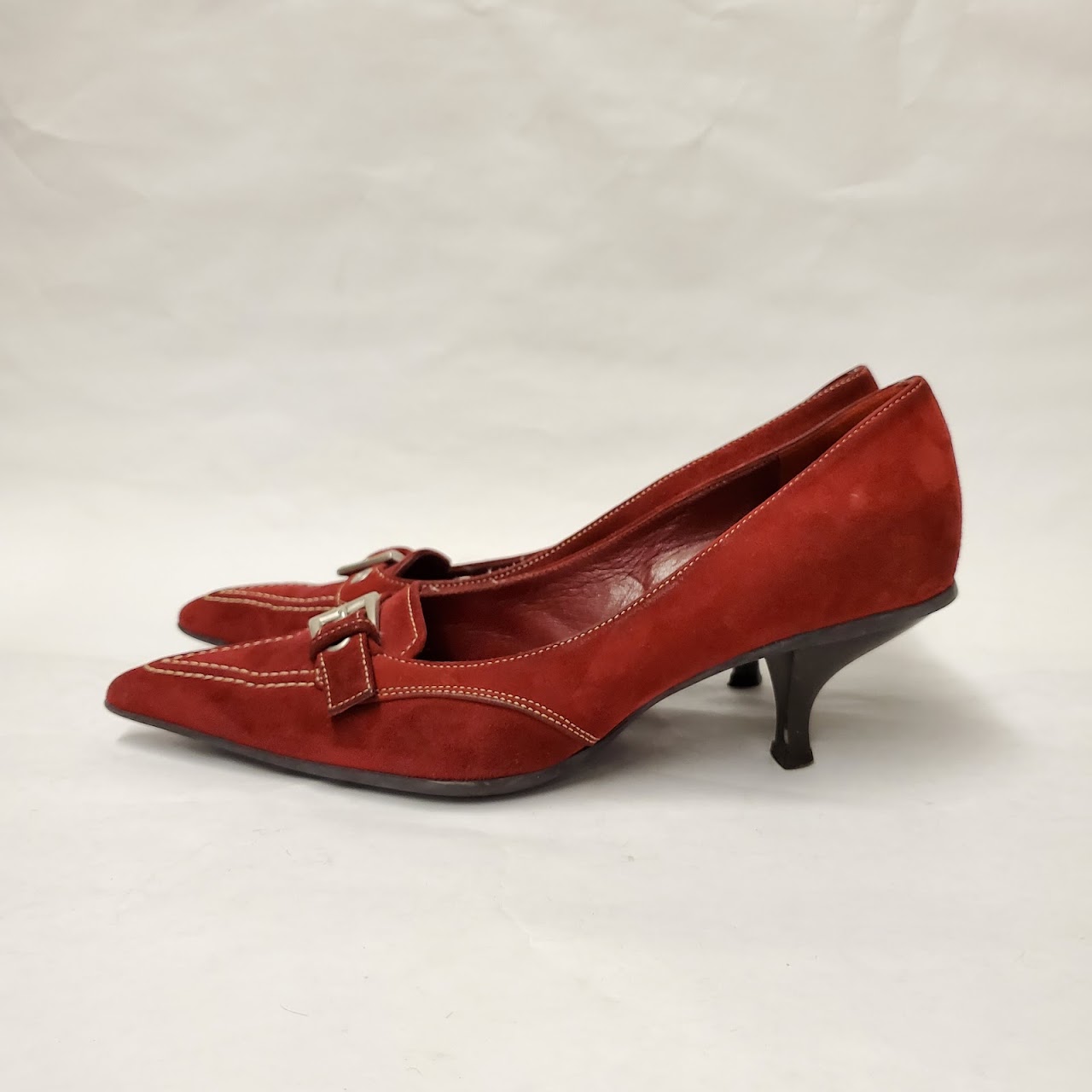 Prada Red Suede Pointed Toe Heels