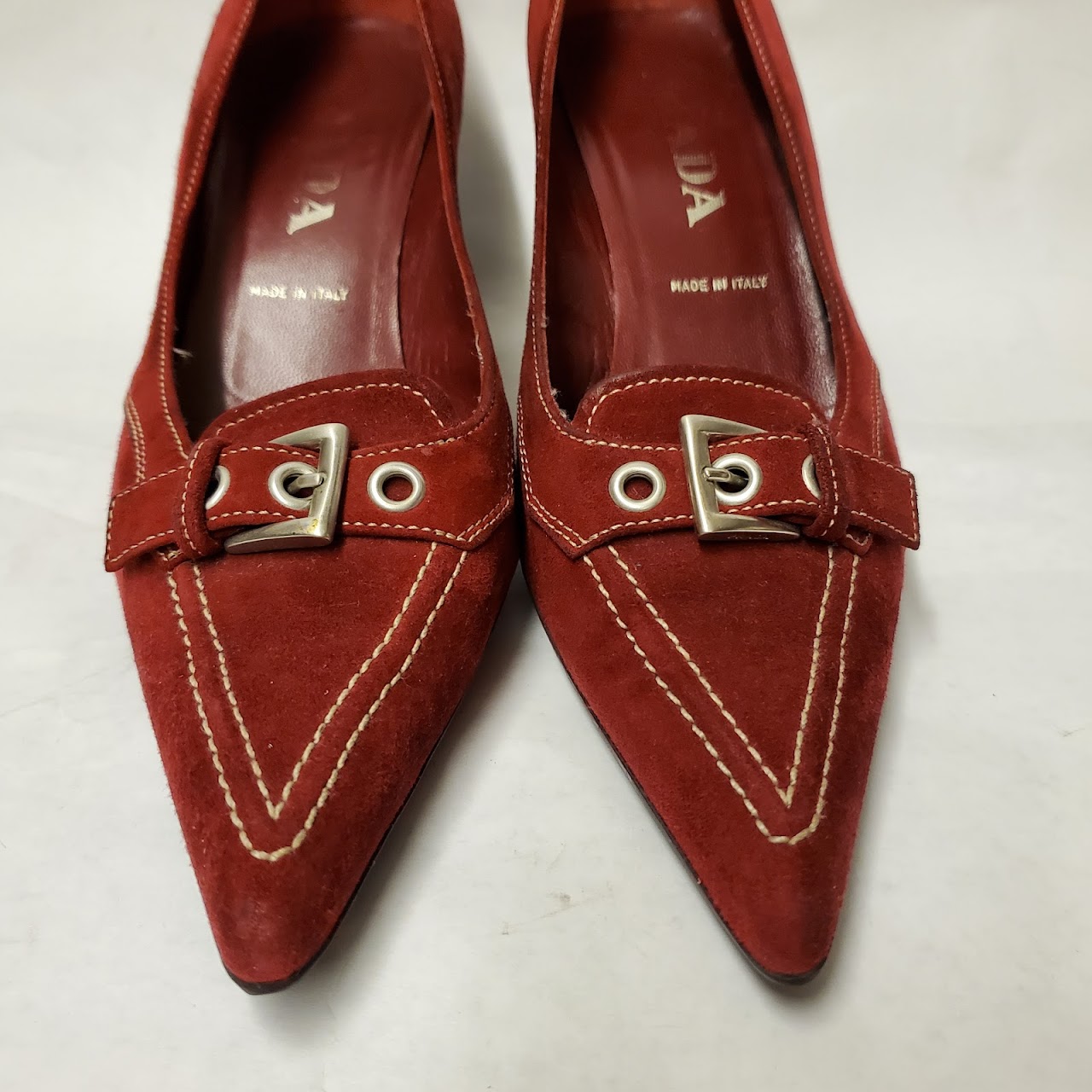 Prada Red Suede Pointed Toe Heels