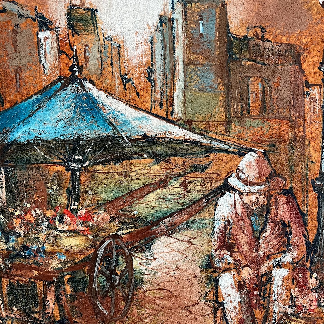 Italian Signed Street Scene Oil Painting