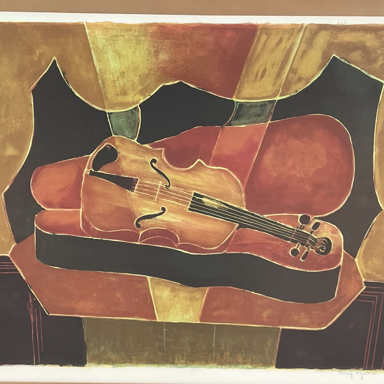 Tony Agostini Signed Cubist Violin Lithograph