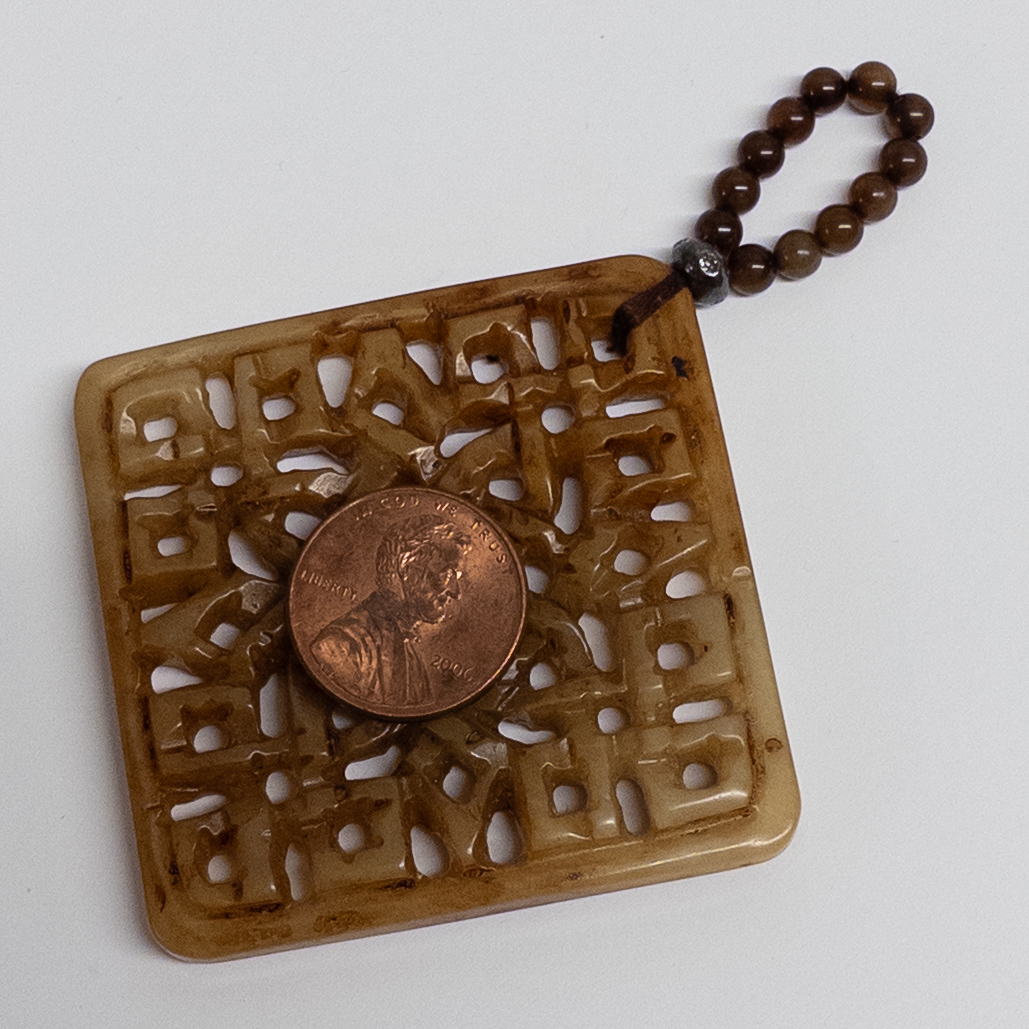 Brown Jade Carved Medallion Pendant