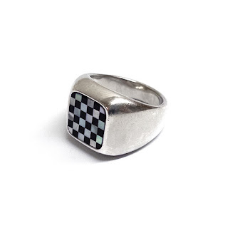 Sterling Silver, Onyx, and Mother-of-Pearl Checkerboard Ring