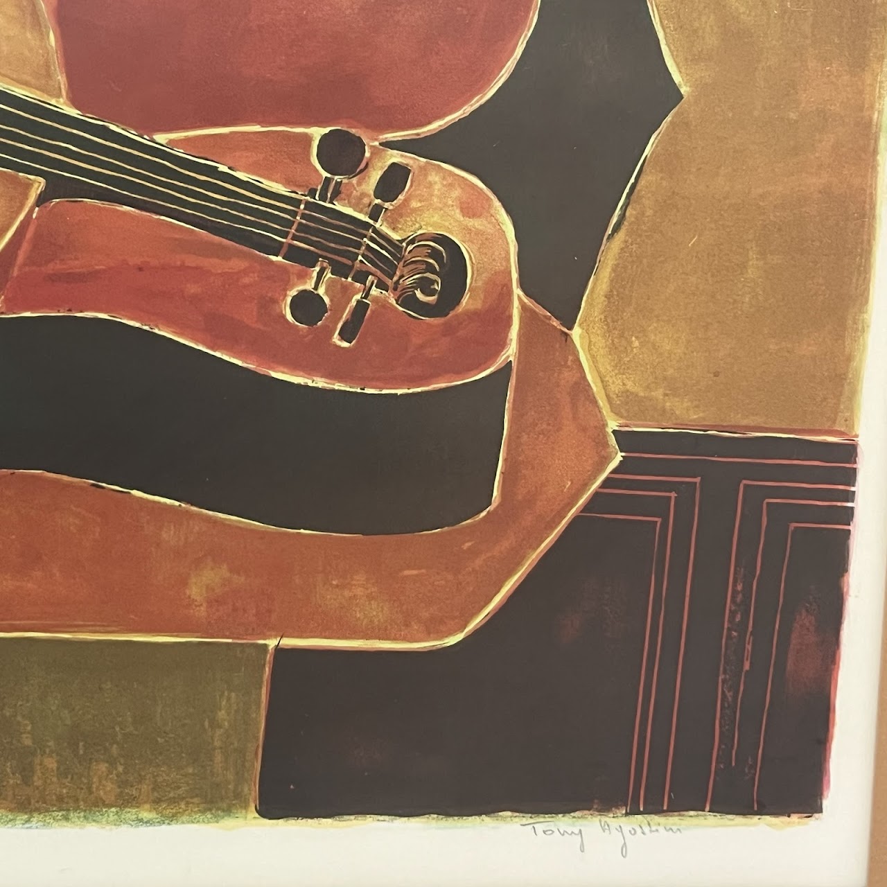 Tony Agostini Signed Cubist Violin Lithograph