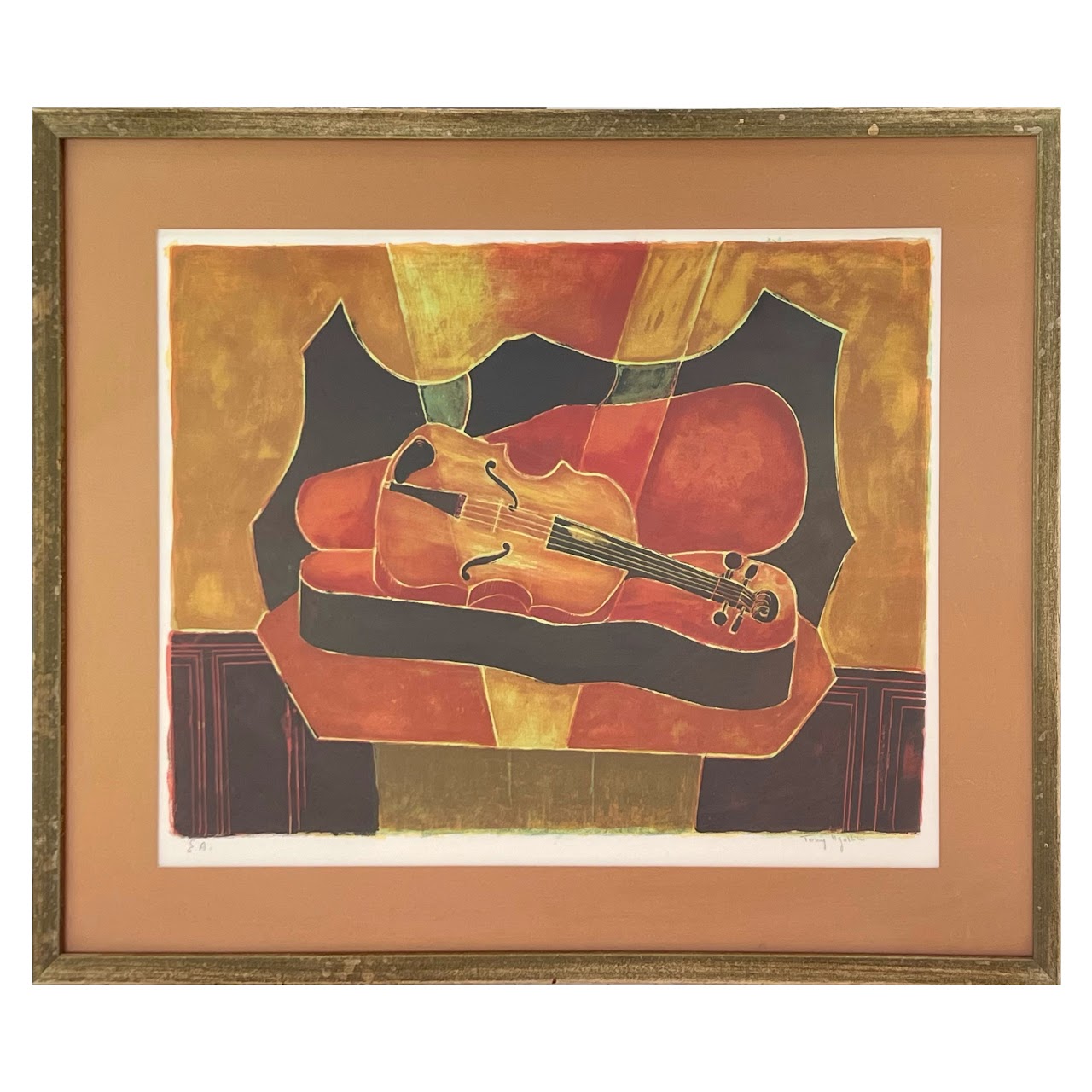 Tony Agostini Signed Cubist Violin Lithograph