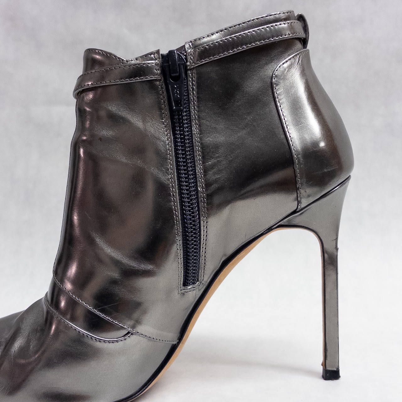 Manolo Blahnik Silver Leather Booties