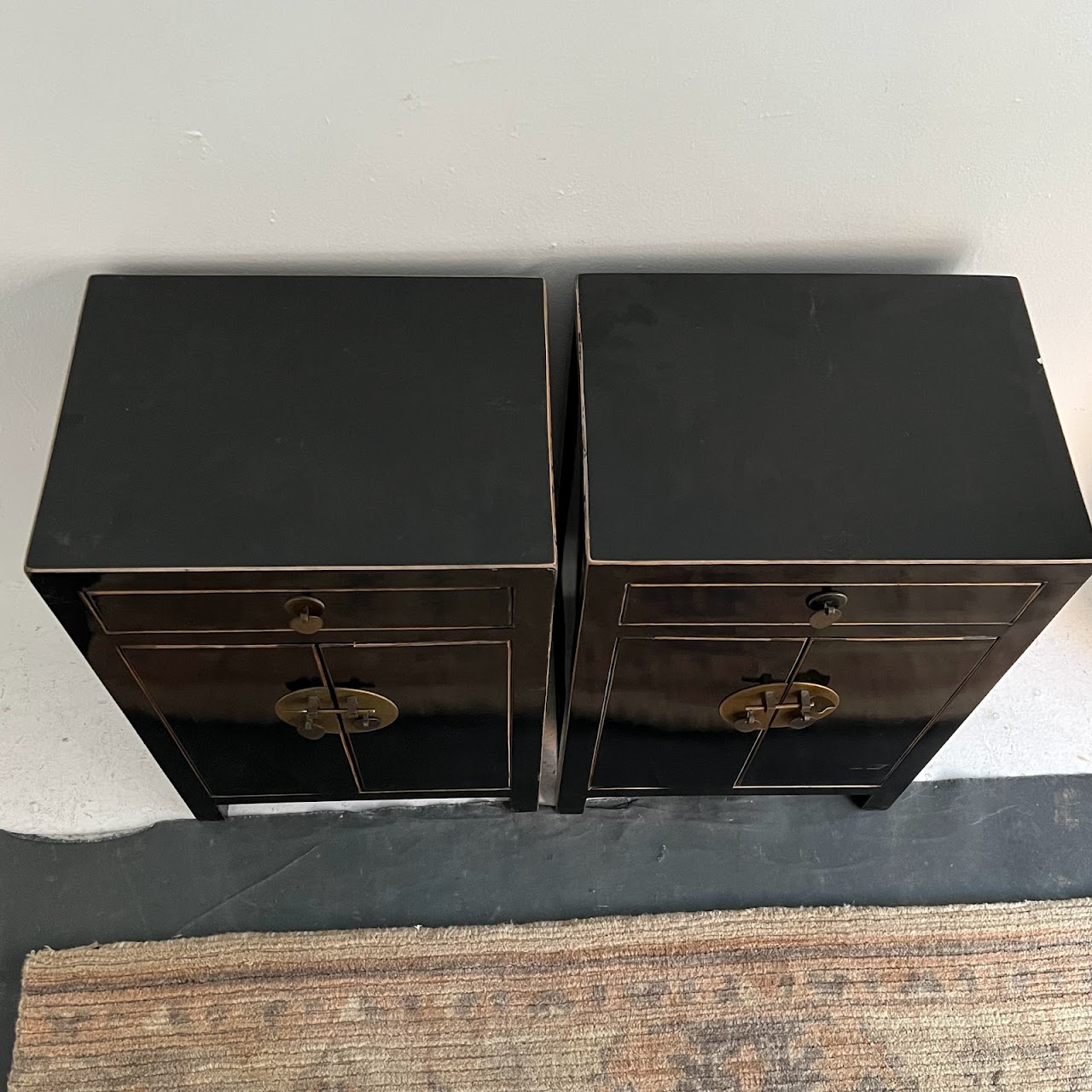 Asian Style Lacquered End Table Pair