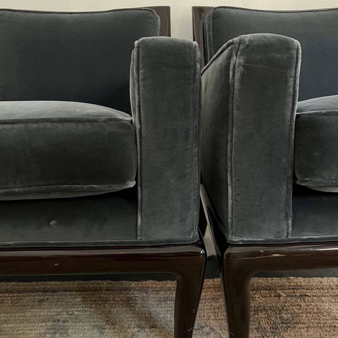 Nancy Corzine Robsjohn Style Velvet Armchair Pair