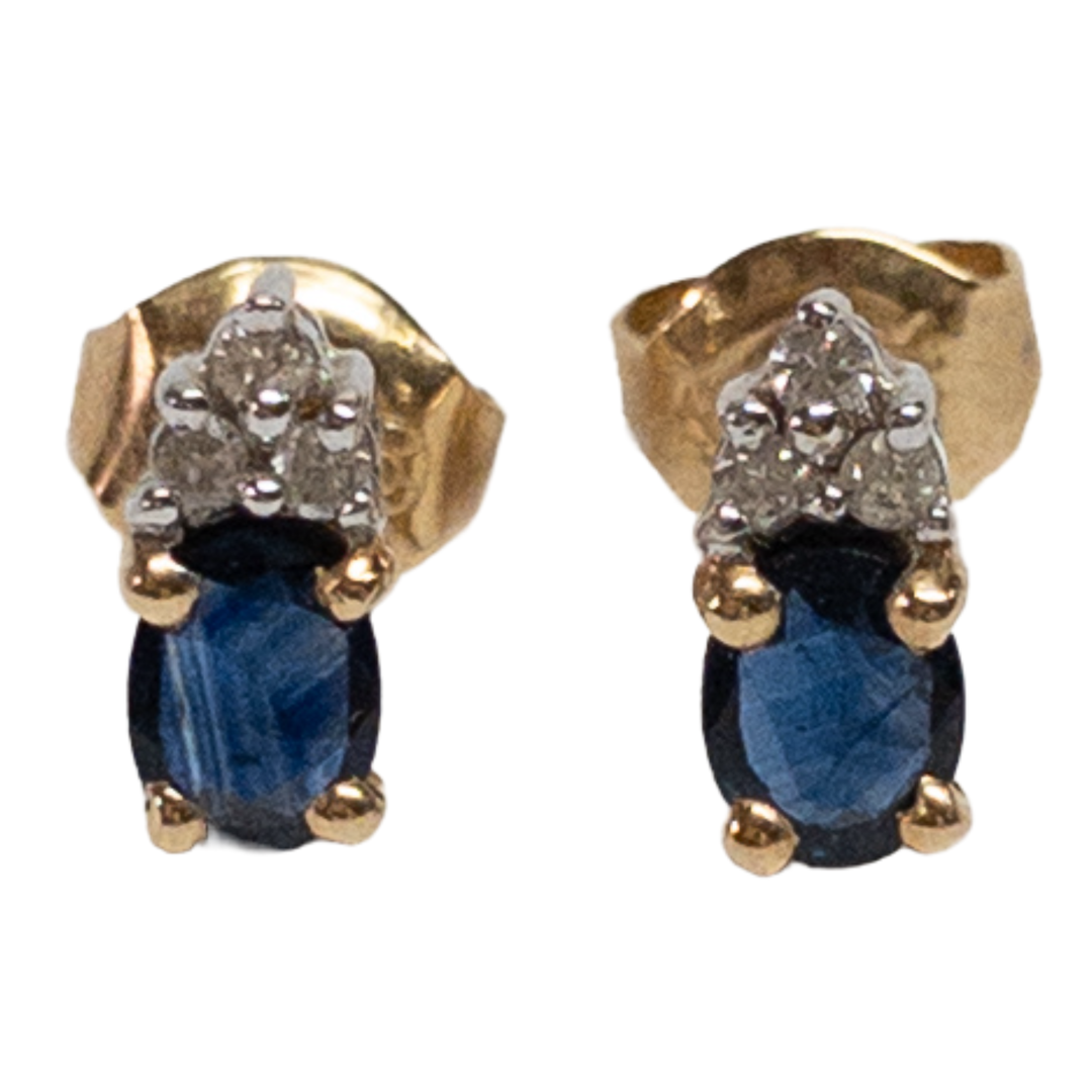 14K Gold, Sapphire, and Diamond Earrings