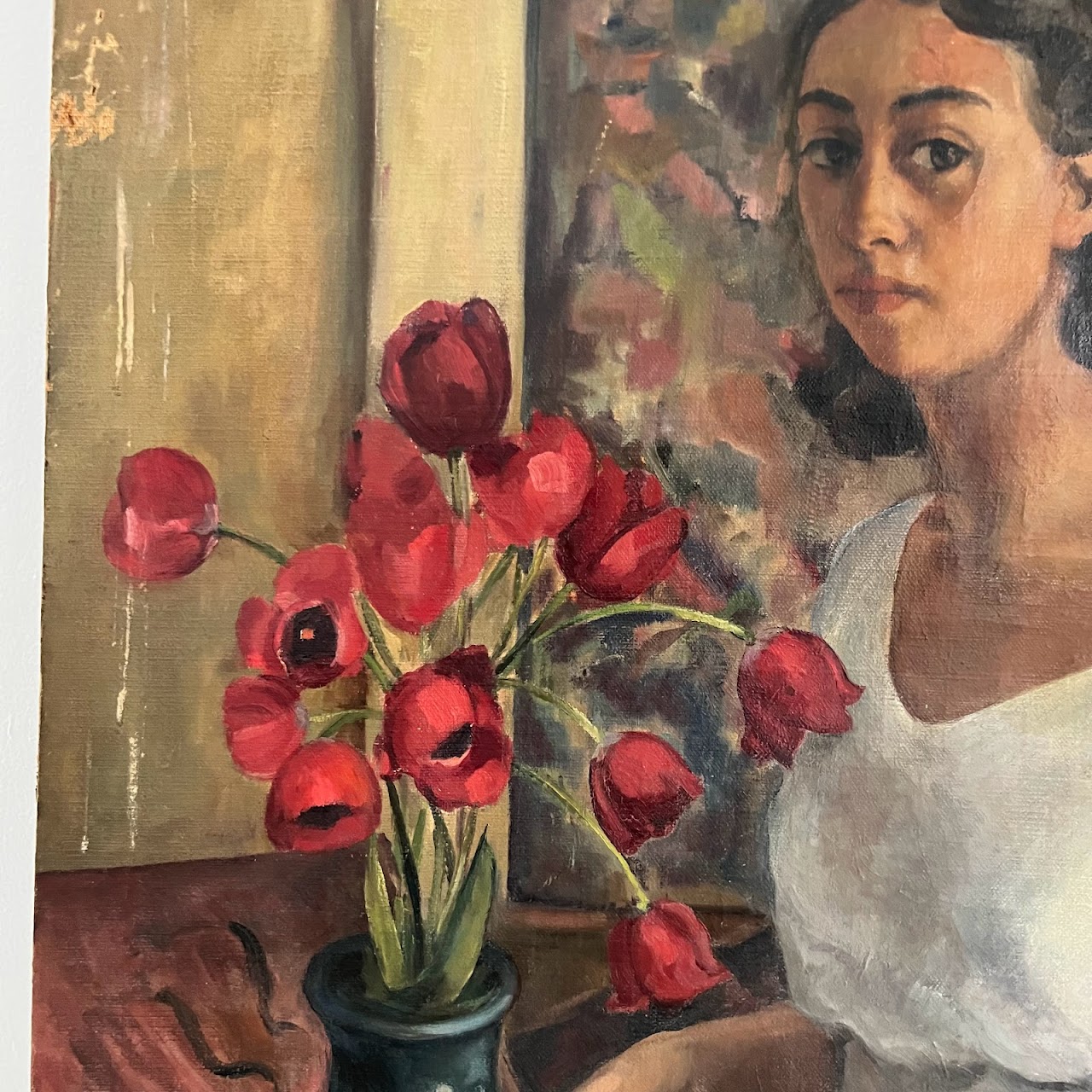 Figure with Poppies Signed Oil Painting