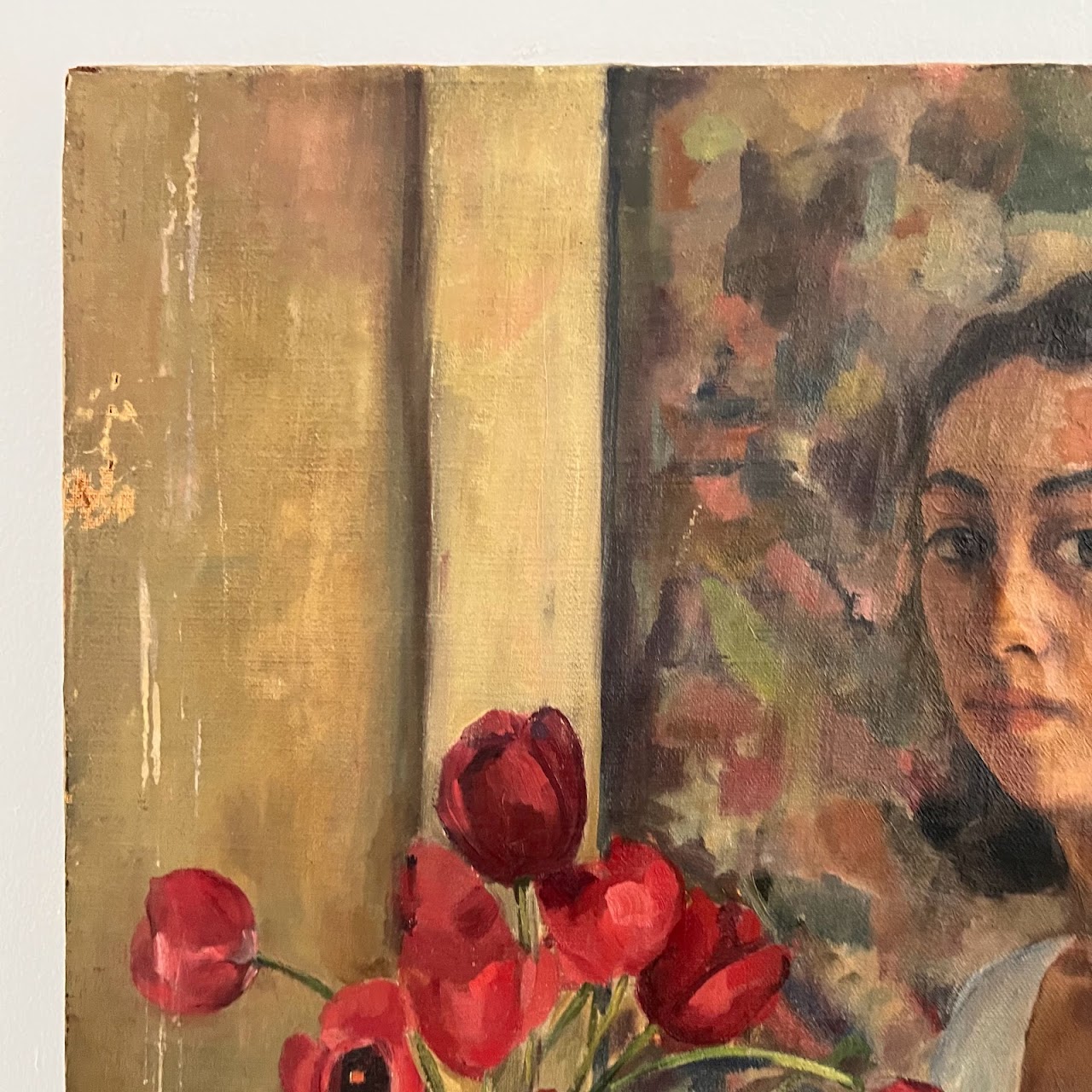 Figure with Poppies Signed Oil Painting