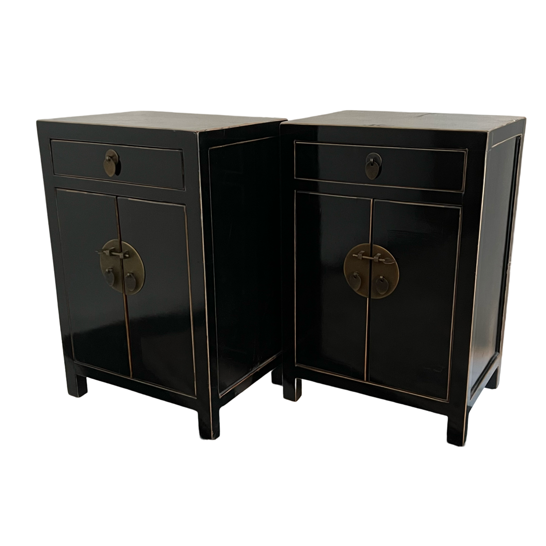 Asian Style Lacquered End Table Pair