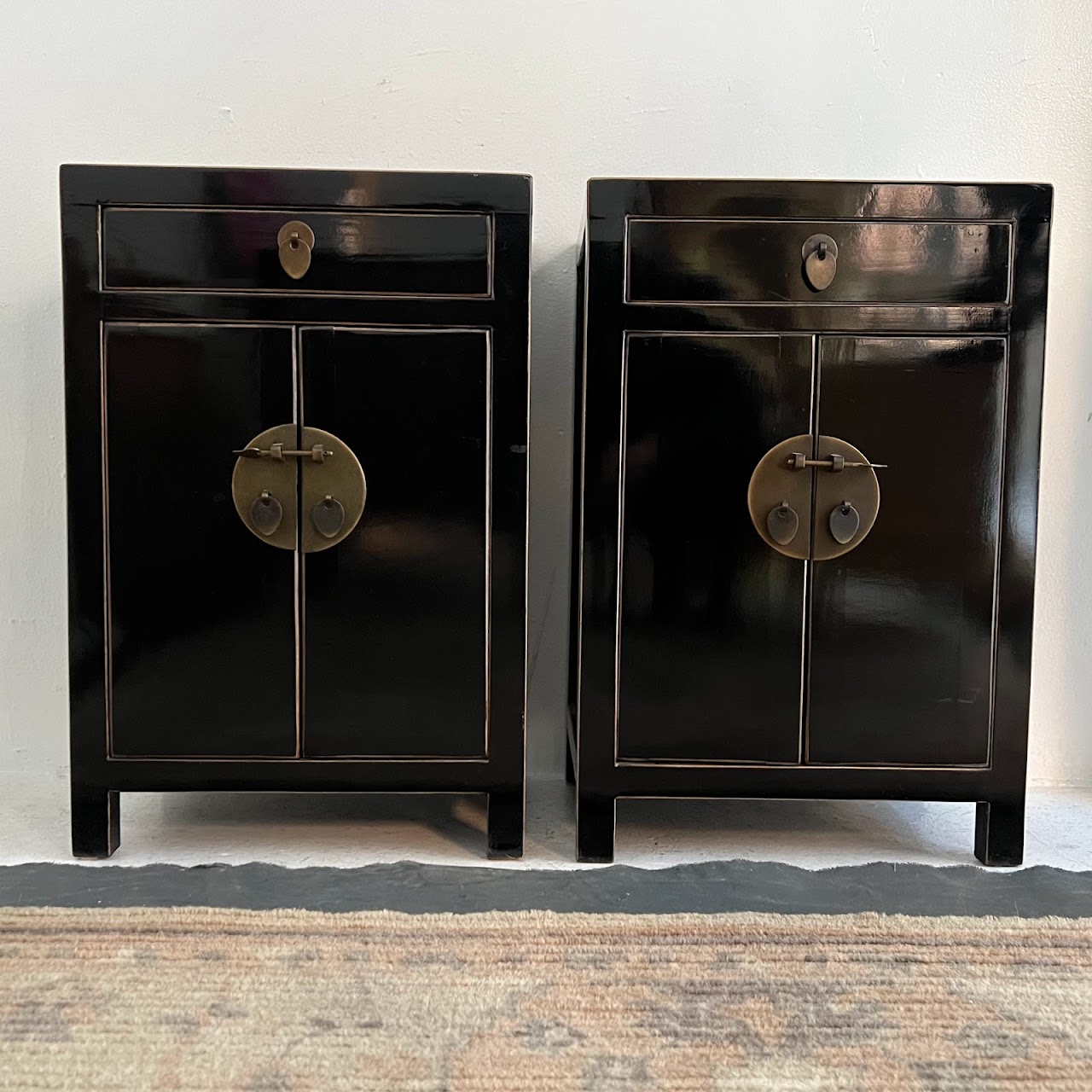 Asian Style Lacquered End Table Pair