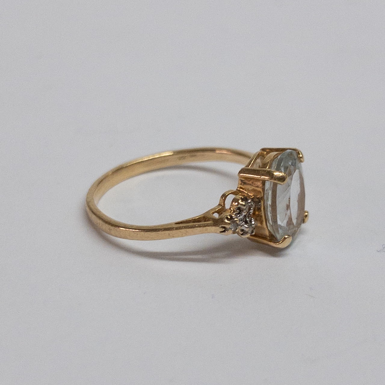 14K Gold, Diamond, and Pale Blue Stone Ring