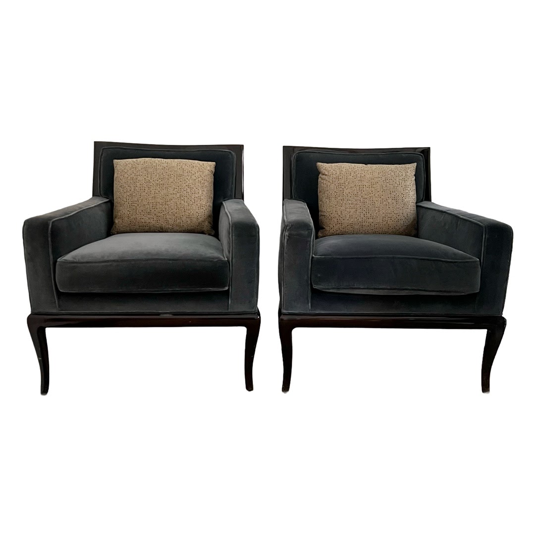 Nancy Corzine Robsjohn Style Velvet Armchair Pair