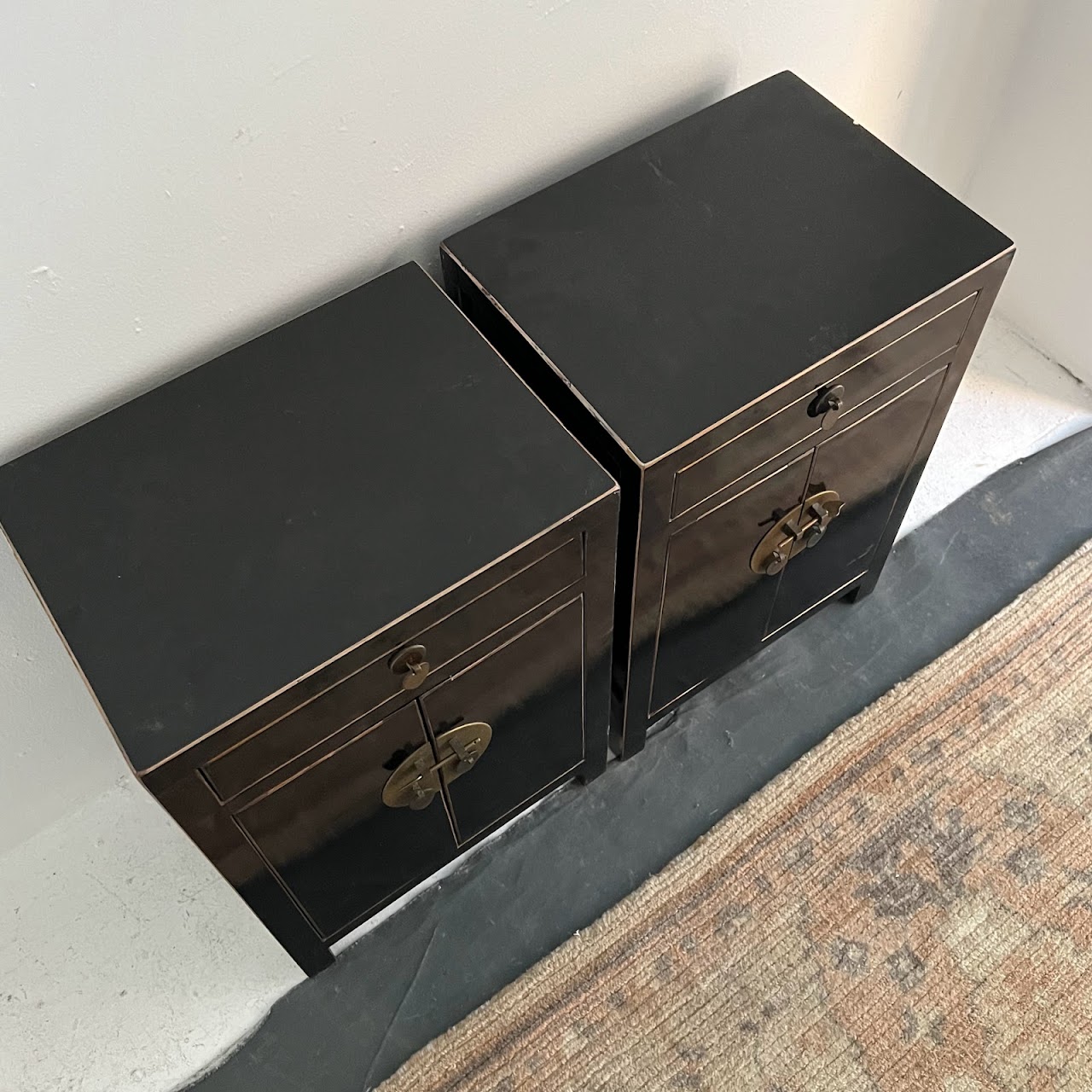 Asian Style Lacquered End Table Pair