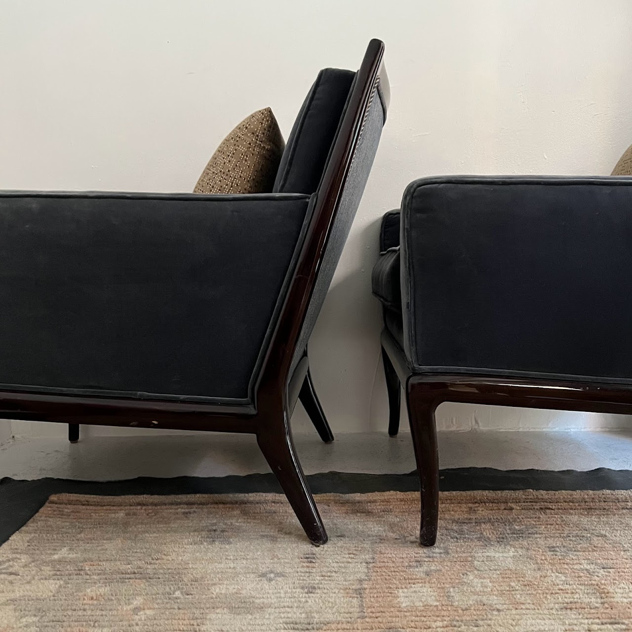 Nancy Corzine Robsjohn Style Velvet Armchair Pair