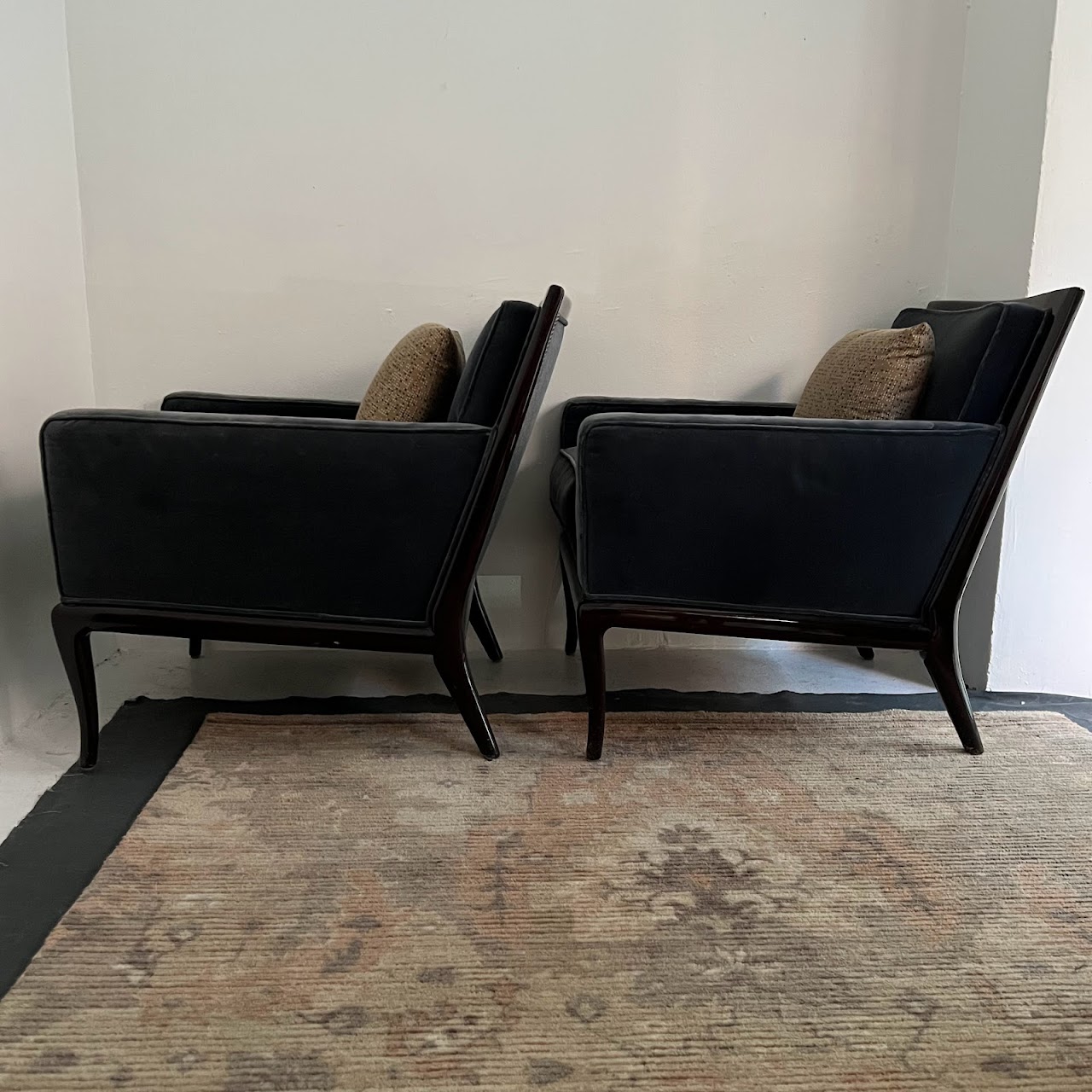 Nancy Corzine Robsjohn Style Velvet Armchair Pair